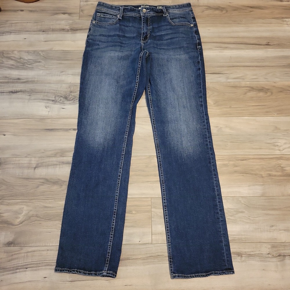 Reclaim Loose Straight leg Jeans Mens 33XL Blue Relax Denim Distressed Stretch
